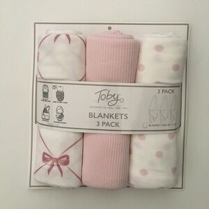 NEW Baby Blankets Multi-use 3pc Set Bows Pink & Polka Dots Baby Gift | Toby